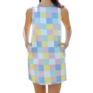 Kiel James Patrick Pastel Checkered “Caddyshack Patchwork Shift” Mini Dress